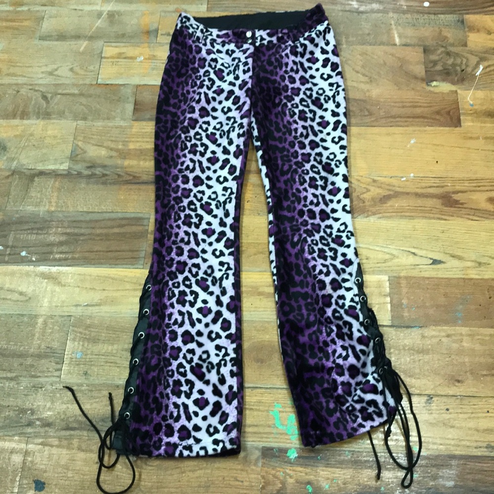 Vintage Y2K Dream Pants, LipService Velvet Purple Cheetah Pants XXS fit 26” w LR